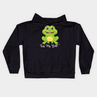 Kiss My Butt Green Frog Funny Frog Kids Hoodie